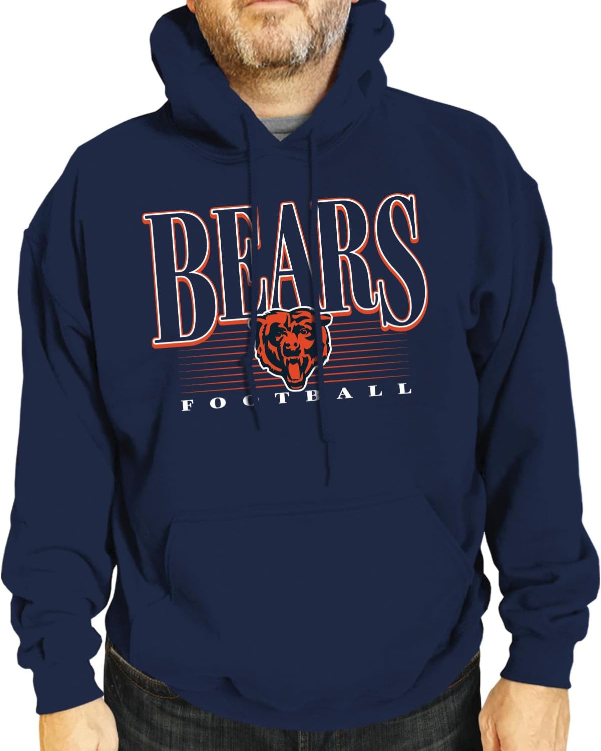 Official NFL Bears Logo Adult Unisex Soft Fleece Hooded Sweatshirt, Licensed Overtime Blueprint Football Hoodie for Men & Women