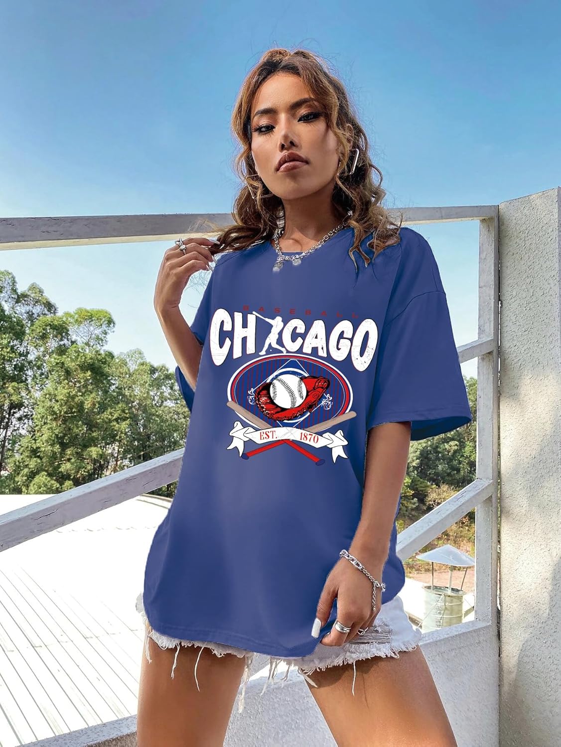 Women’s Oversized Graphic Baseball Tee – Casual Short Sleeve Team Shirt for Game Day