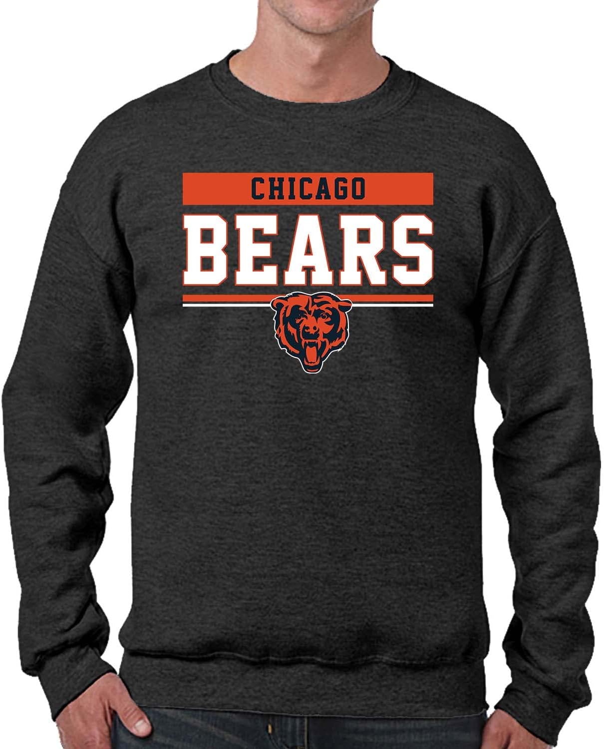 Chicago Bears NFL Adult Long Sleeve Charcoal Crewneck Sweatshirt – Official Team Logo Apparel for Men & Women